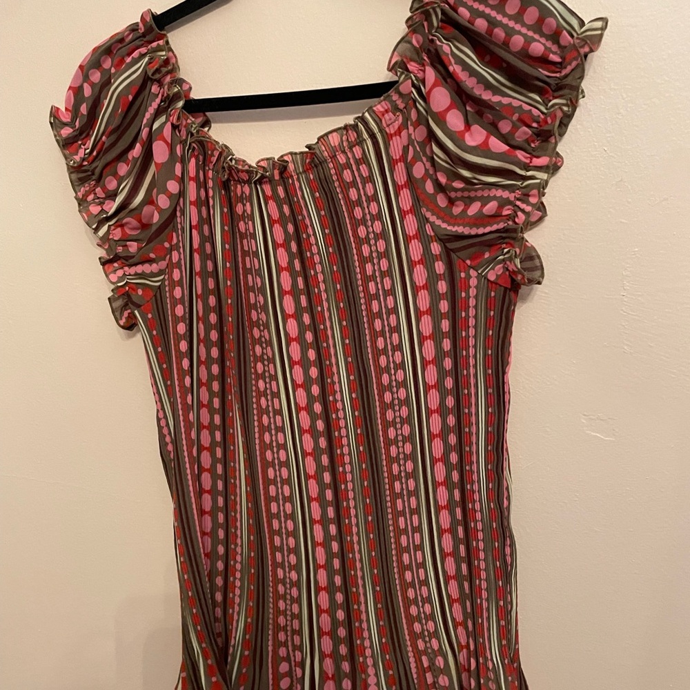 Striped and Polka Dot Ruffle Sleeve Top
